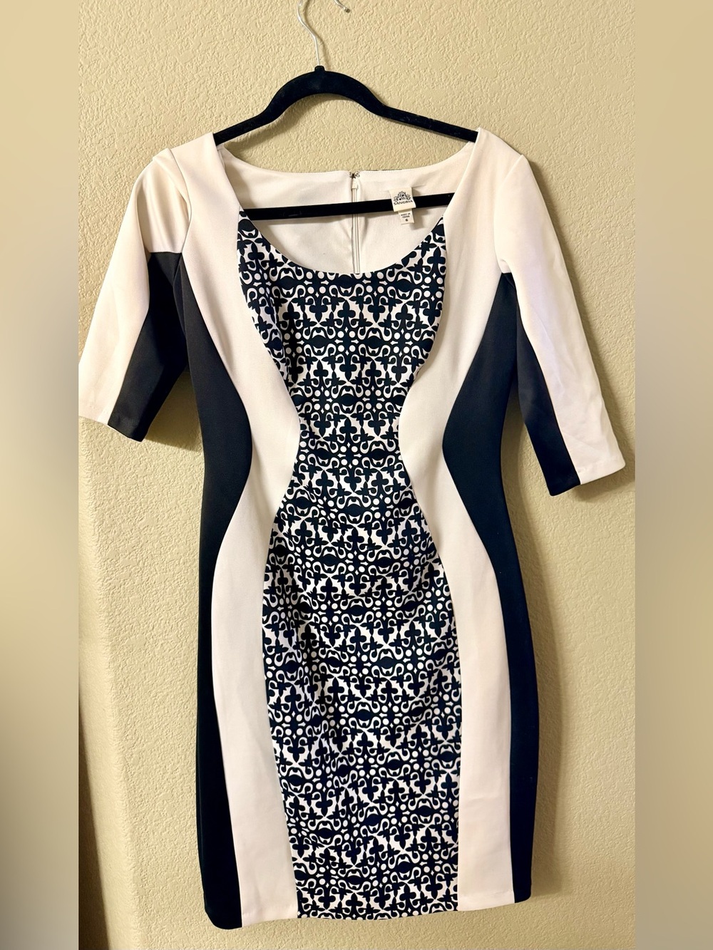 Signature by Sangria Size 6 Black & White Sheath Career Cocktail Dress - Picture 3 of 5
